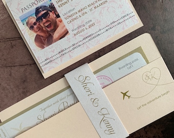 Boarding pass Invitation, passport invitation, Destination Invitation, travel invitations, airplane ticket, passport wedding invitations