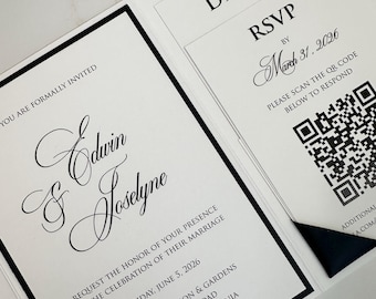 formal wedding invitation, black tie invitation, wedding invitation suite, pocketfold invitation with pocket to hold rsvp and details card