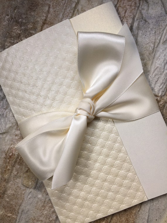 Wedding Invitation, Ivory Invitations, Textured Wedding Invitations, Chic Wedding Invitation. Ribbon invitations, ivory wedding invitations
