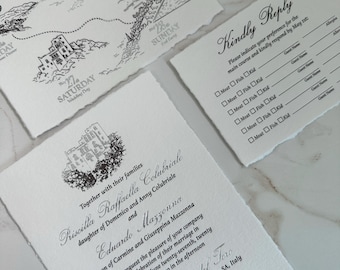 Foil and letterpress wedding invitation, letterpress invitation with silver foil, embossed and luxury invitation, foil wedding invitation