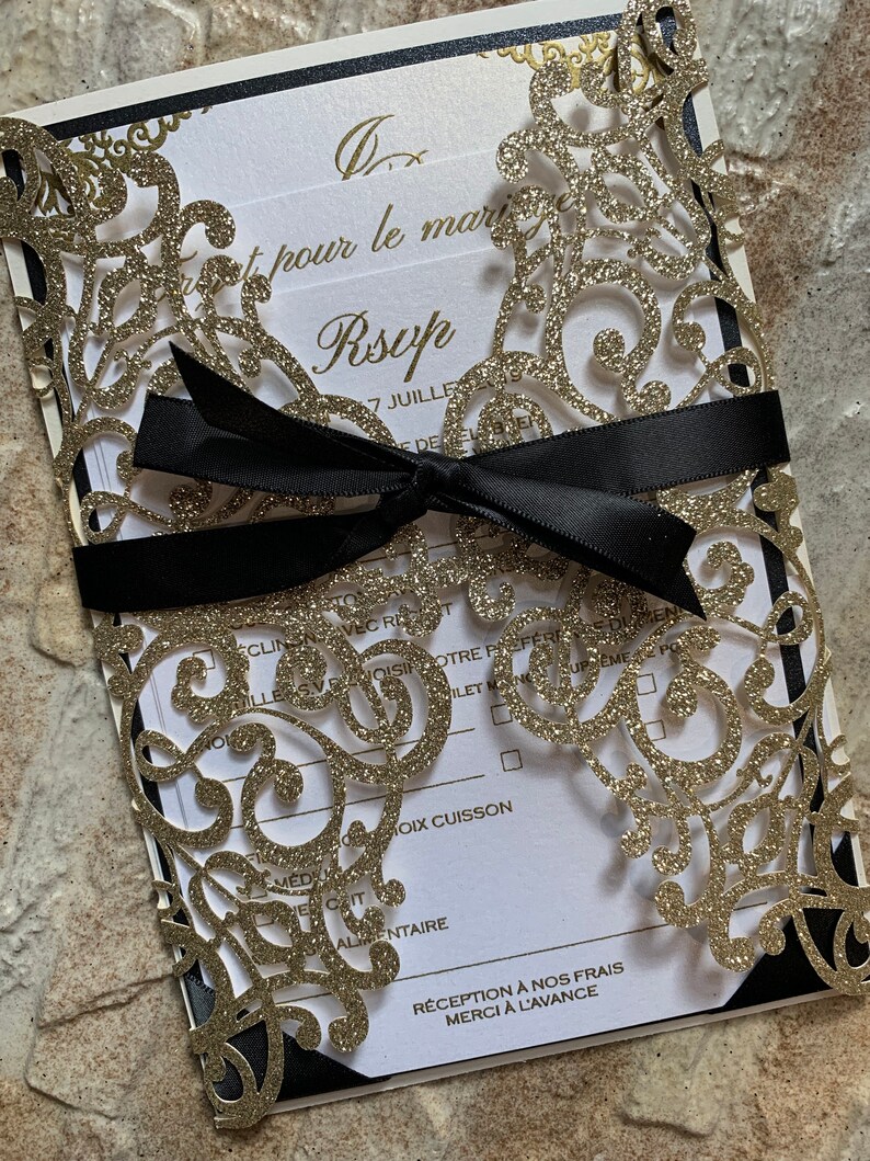 Gold Glitter Laser Cut Invitation Gold Laser Cut Wedding - Etsy