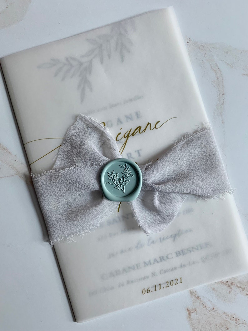Vellum Wrapped Wedding Invitation With Handmade Ribbon and Wax Etsy