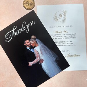 Carte de remerciement avec photo, motif ou texte sur le verso, carte de remerciement avec photo, carte de remerciement de mariage, remerciement de mariage