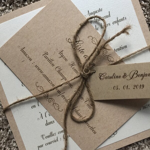 Twine Wedding Invitations Etsy