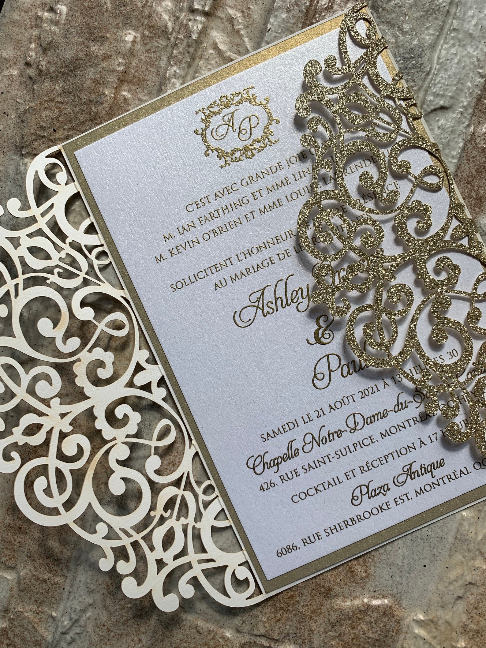 Gold Glitter Laser Cut Invitation Gold Laser Cut Wedding Etsy