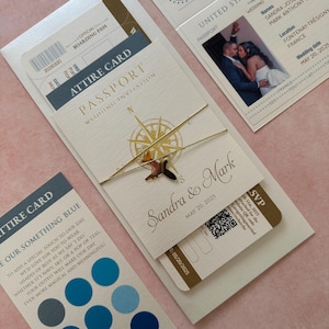 Faire-part de mariage passeport en aluminium, invitation passeport élégante, carte de tenue vestimentaire, invitation passeport boussole avec avion et billet en acrylique