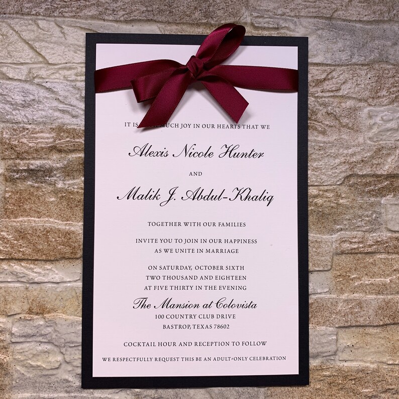 Formal Wedding Invitations Ribbon Invitations Black Tie Etsy