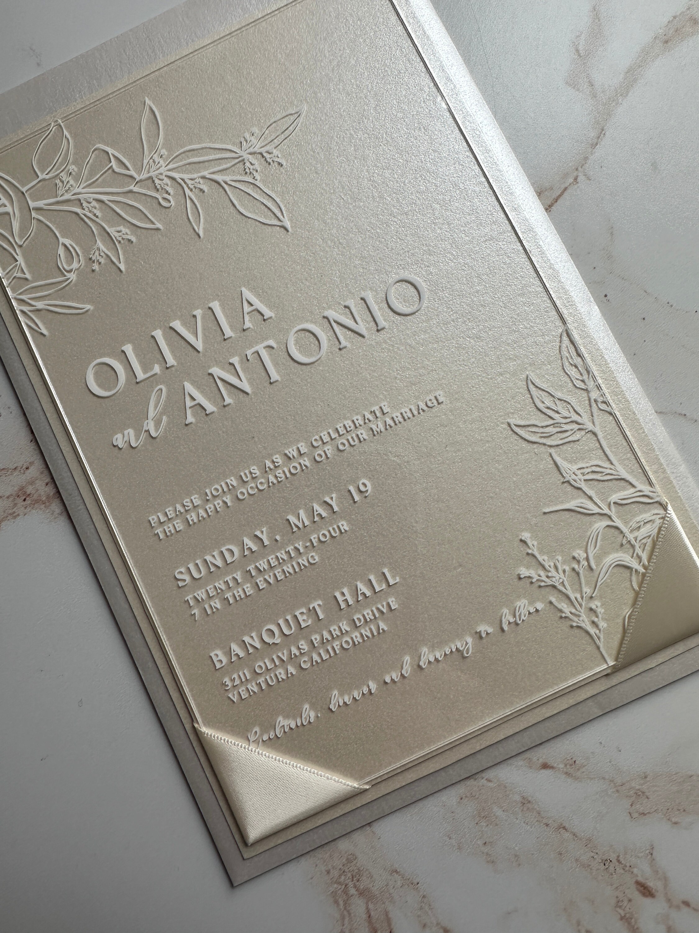 Acrylic wedding invitation, Acrylic invitation with ribbon pocket, acrylic wedding invitations in your choice of ink color, Acrylic invite