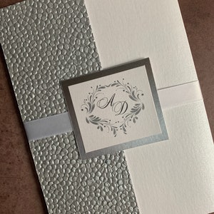 Silver Wedding Invitation, Silver texture pocket fold invite, invitation suite, pocket fold wedding stationery, elegant silver invitation,