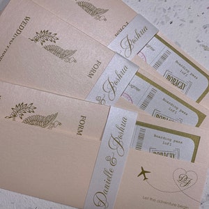 Boarding Pass And PassPort Combination Wedding Invitation, blush, gold Boarding Pass And PassPort Wedding Invitation, Destination Invitation