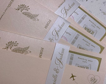 Boarding Pass And PassPort Combination Wedding Invitation, blush, gold Boarding Pass And PassPort Wedding Invitation, Destination Invitation