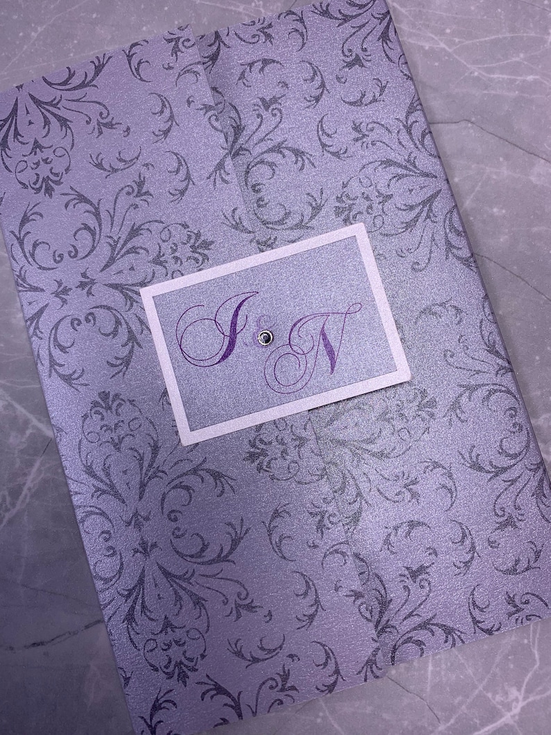 Purple Wedding Invitation Damask Invitation Damask Wedding Etsy