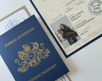 Canadian passport with airplane, canadian raised gold ink on  wedding passport, wedding passports custom, navy and gold Canada passport