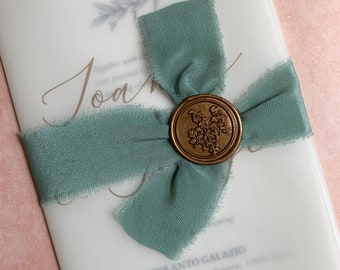 Vellum wrapped wedding invitation with handmade ribbon and wax seal, wax seal wedding invitation, wax seal, handmade ribbon not included