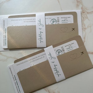 Faire-part de mariage carte d'embarquement, rsvp de carte d'embarquement, faire-part de mariage sur le thème du voyage, carte d'embarquement à destination, invitation de billet d'avion