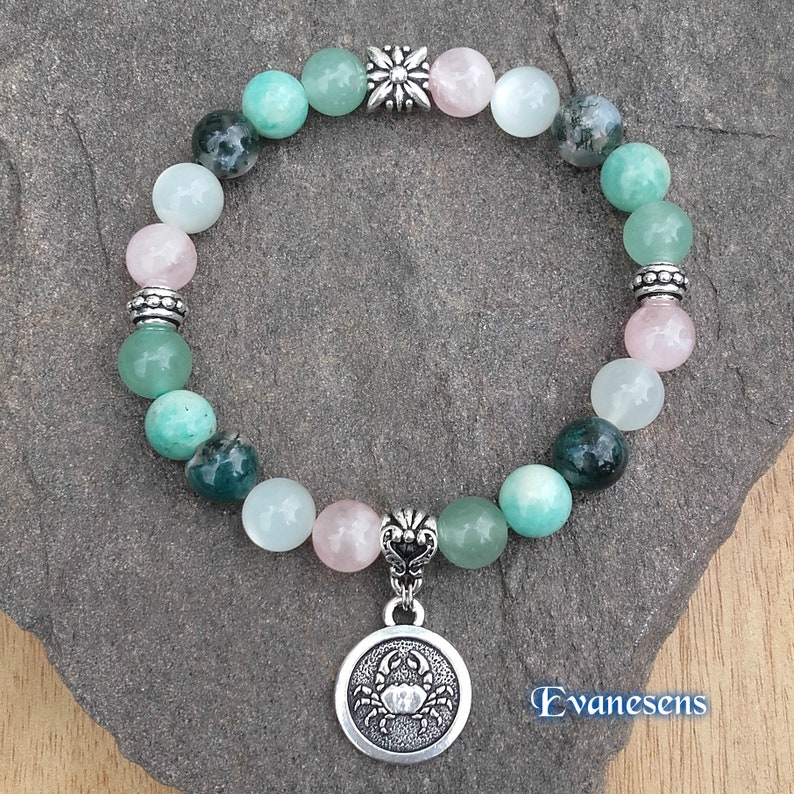 Bracelet Cancer Zodiac charm in silver plated or gold stones Grade