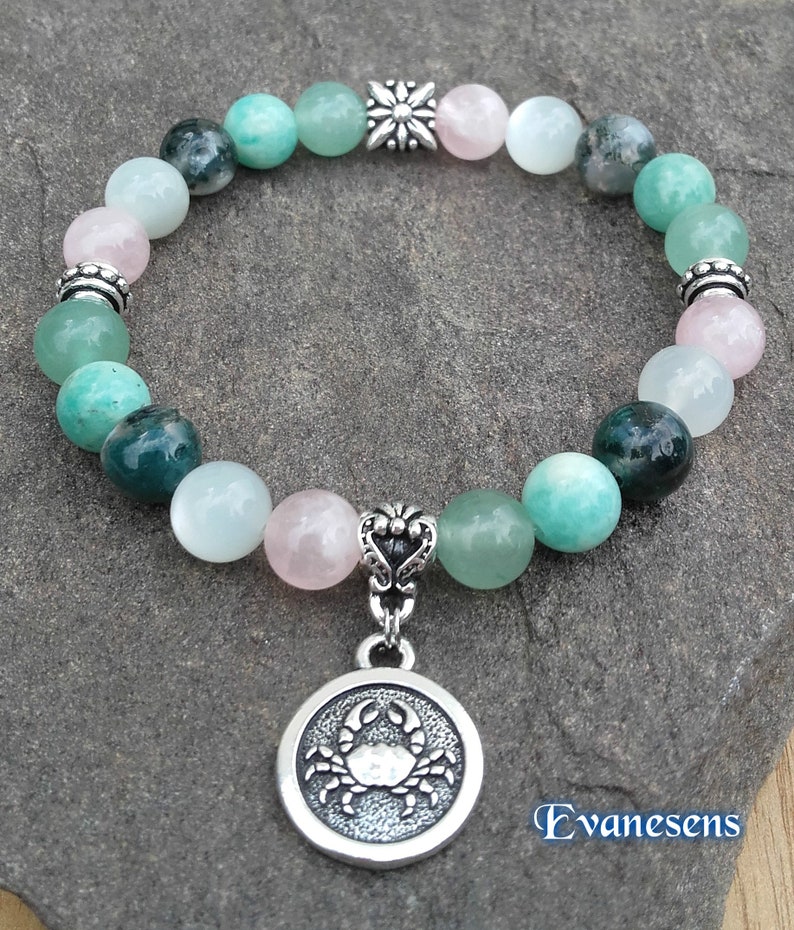 Bracelet Cancer Zodiac charm in silver plated or gold stones Grade