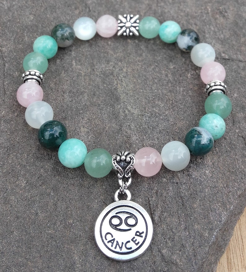 Bracelet Cancer Zodiac charm in silver plated or gold stones Grade