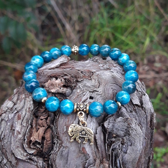 bracelet argenté Elephant Et Perles Bleu Turquoise Indou