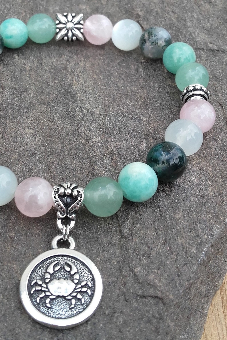 Bracelet Cancer Zodiac charm in silver plated or gold stones Grade