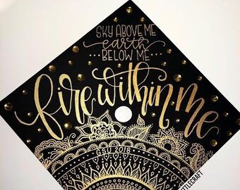 Grad Cap - Gold Mandala Flower Calligraphy/ CUSTOM QUOTE