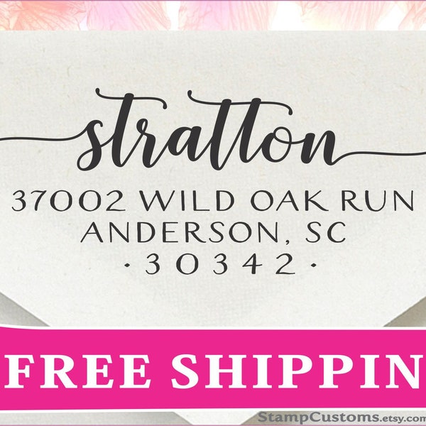 Custom Return Address Stamp: Lowercase Swirls, Personalized Rubber Stamp
