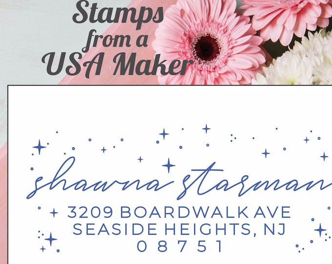Custom Address Stamp Self inking : Sparkle, Shine, Stars, Celestial, galaxy