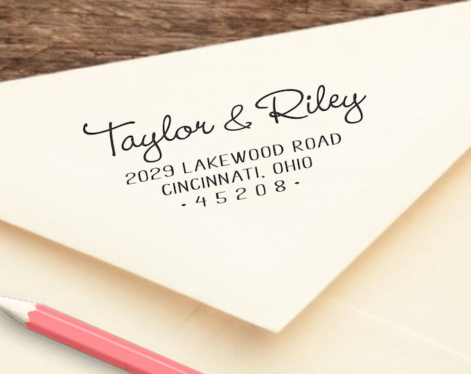 Self-inking Address Stamp, Custom Self-Inking, Engaged Couple, RSVP Envelopes, housewarming gift, Cursive address stamp, two first names