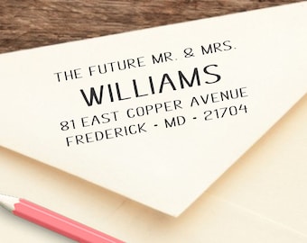 Future Mr and Mrs Address Stamp, Modern Block Font, Self-inking, Engagement Announcement, Wedding Invitation, Addressing RSVP Envelopes