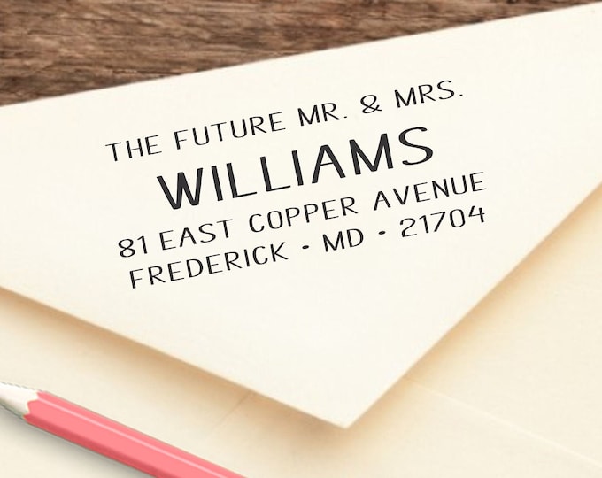 Future Mr and Mrs Address Stamp, Modern Block Font, Self-inking, Engagement Announcement, Wedding Invitation, Addressing RSVP Envelopes