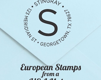 Simple Address Stamp: Round Return Initial Monogram Self-Inking, plain clear block font