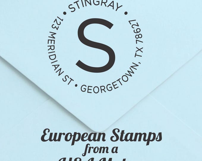 Simple Address Stamp: Round Return Initial Monogram Self-Inking, plain clear block font