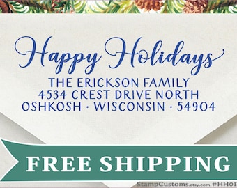 Happy Holidays Address Stamp : Christmas Self-inking Return Address Stamp
