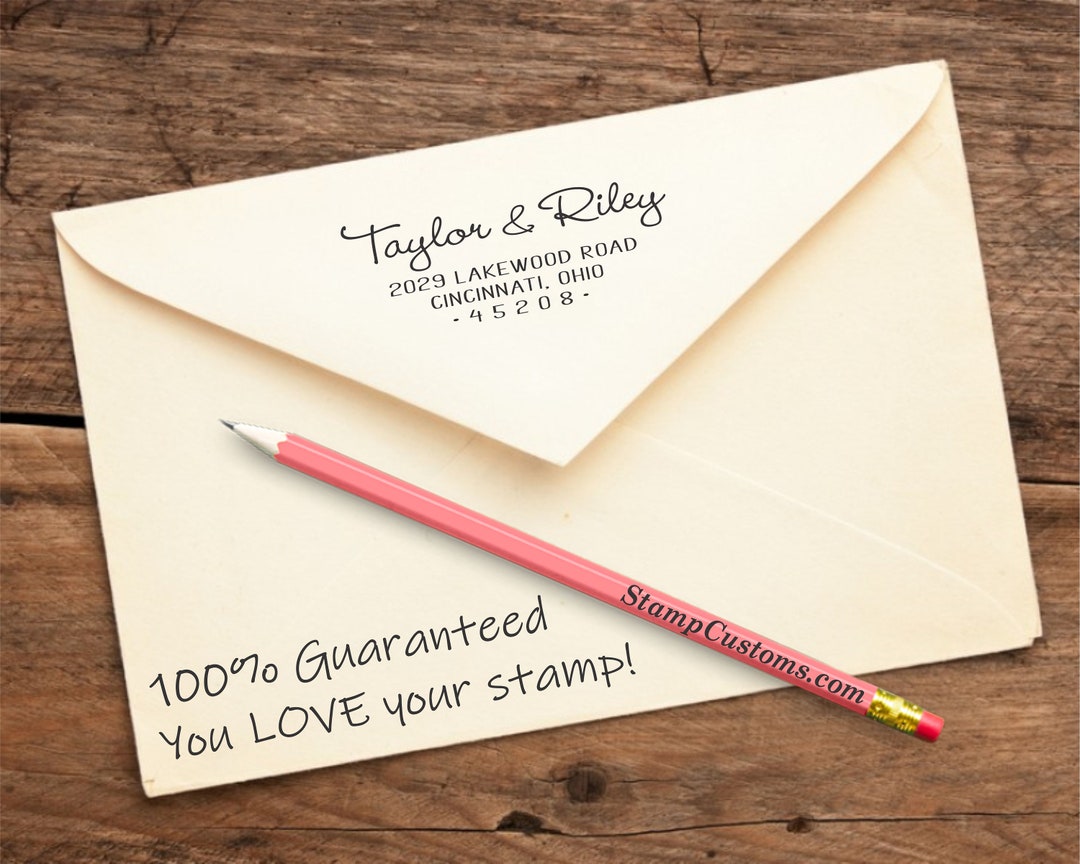 Addressed Cursive Custom Self-inking Address Stamp: Cursive Font, Engaged Couple - Etsy ...