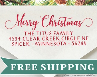 Christmas Address Stamp  -  Holiday Hostess Gift -  Merry Christmas Host Gift - Self-inking Return Address  101