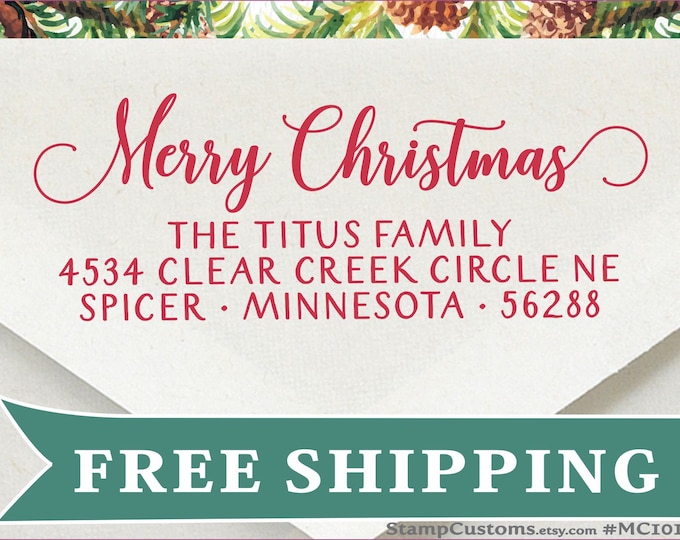 Christmas Address Stamp  -  Holiday Hostess Gift -  Merry Christmas Host Gift - Self-inking Return Address  101