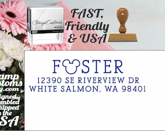 Address Stamp : Knob or Self inking, hidden mickey mouse, disney lover gift
