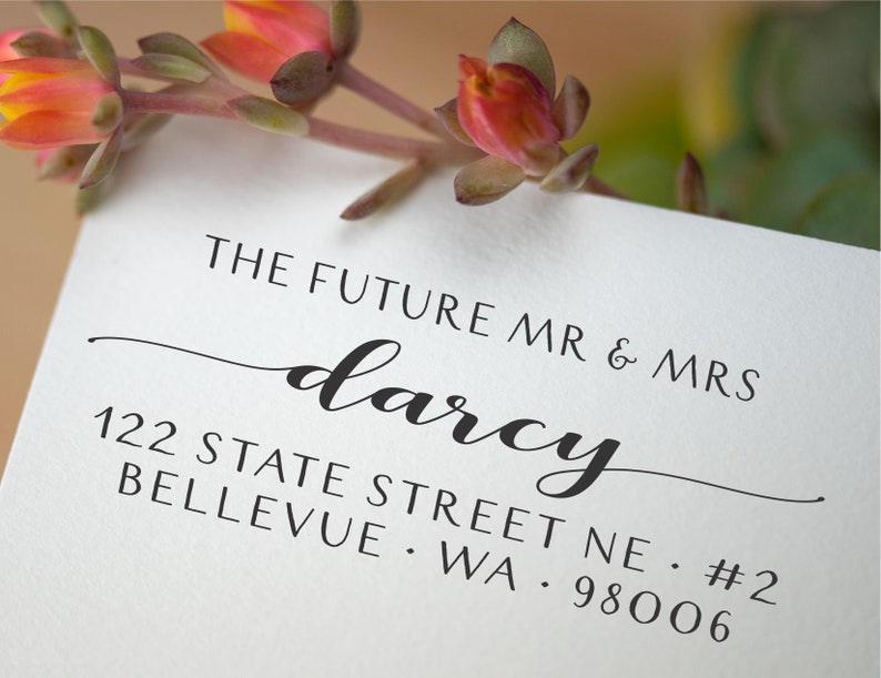 Future Mr and Mrs, Couples Address Stamp Self-inking Rubber Stamper Engagement Announcement, Wedding Invitation, RSVP Envelopes image 2