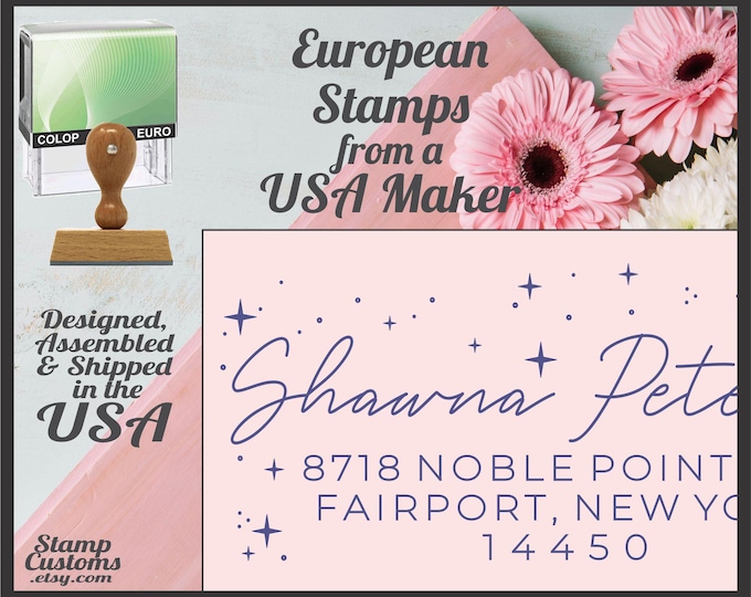 Celestial Stars Address Stamp: Custom Self inking Knob Wood Handle