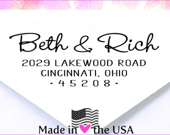 Self-inking Address Stamp, Custom Self-Inking, Engaged Couple, RSVP Envelopes, housewarming gift, Cursive address stamp, two first names