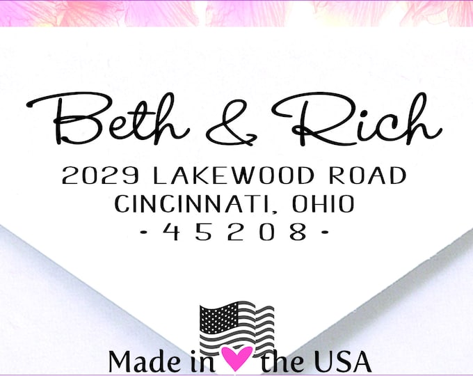 Self-inking Address Stamp, Custom Self-Inking, Engaged Couple, RSVP Envelopes, housewarming gift, Cursive address stamp, two first names