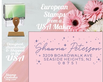 Celestial Stars Address Stamp: Custom Self inking Knob Wood Handle