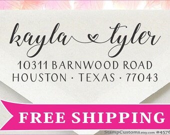 Couples Address Stamp - Engagement Heart Custom Return Address Stamp - 4576 Self-inking address stamp