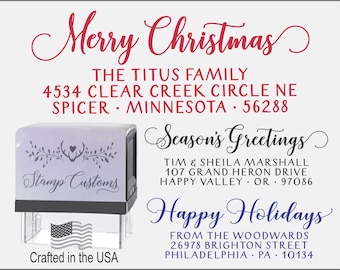 Christmas Address Stamp,  Merry Christmas Self-inking Return Address, Happy Holidays