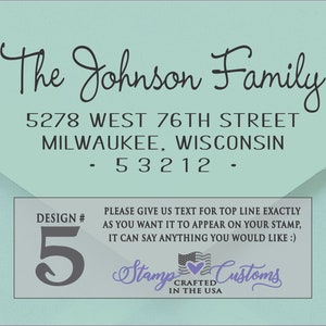 Top line is in a casual and pretty script font - easy to read cursive font, bold and slightly swirly.  The body of the text for the address is calligraphy. This design is the JOHNSON design