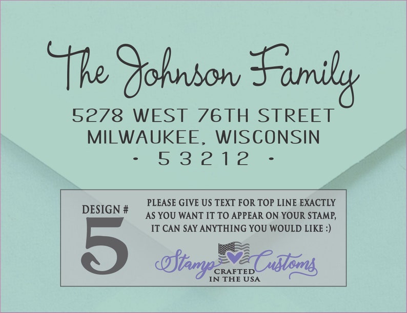 Top line is in a casual and pretty script font - easy to read cursive font, bold and slightly swirly.  The body of the text for the address is calligraphy. This design is the JOHNSON design