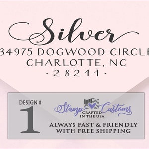 Top line is in an elegant font - it is a pretty easy to read cursive font, bold and slightly swirly.  The body of the text for the address is calligraphy. This design in the SILVER design with upper and lower case letters on the top line.