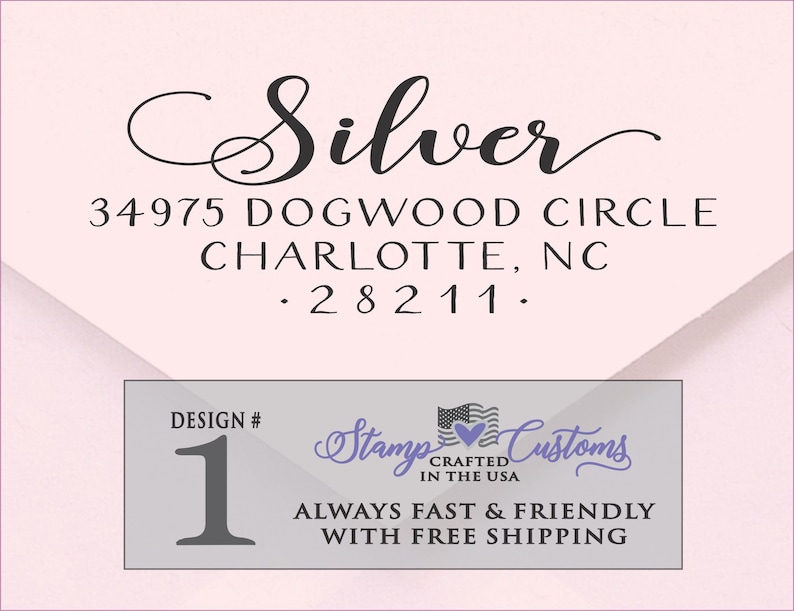 Top line is in an elegant font - it is a pretty easy to read cursive font, bold and slightly swirly.  The body of the text for the address is calligraphy. This design in the SILVER design with upper and lower case letters on the top line.