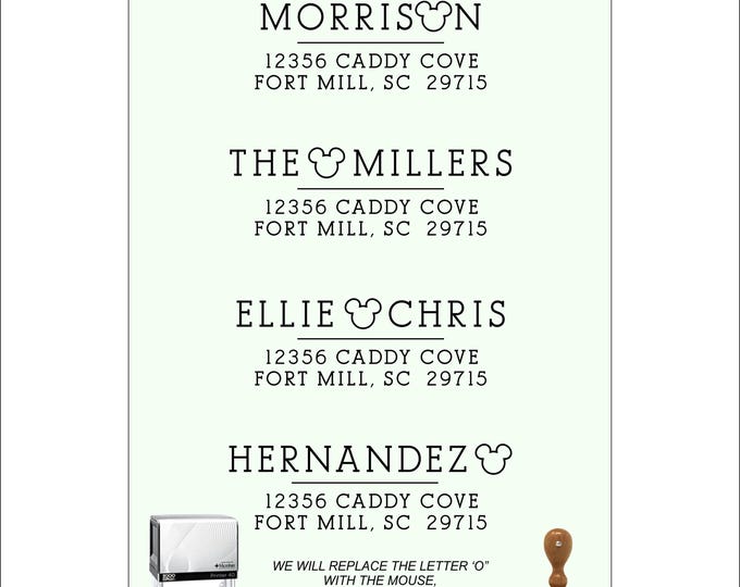 Mouse Address Stamp : Knob or Self inking, hidden mickey mouse, disney love