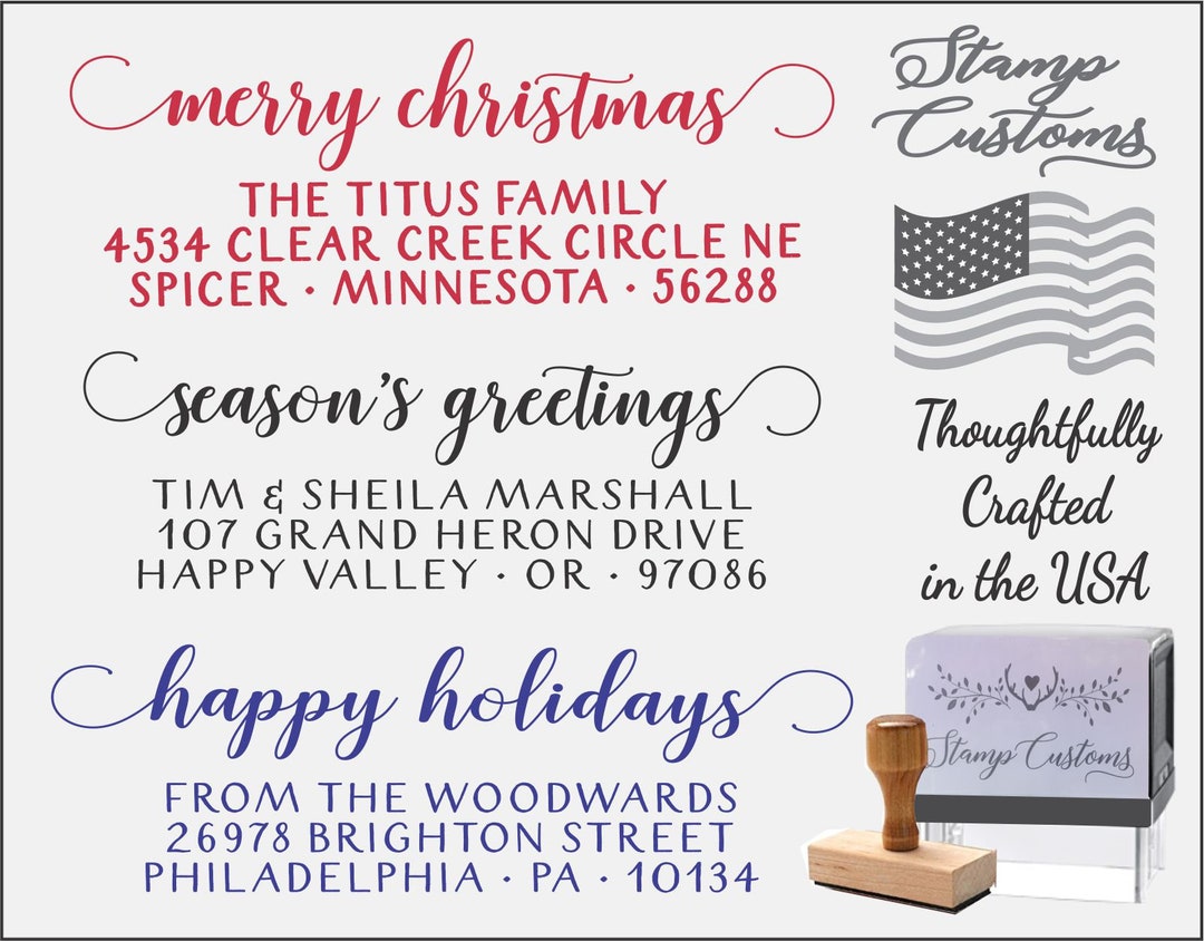Christmas Card Address Stamp Self Inking Happy Holidays, Merry